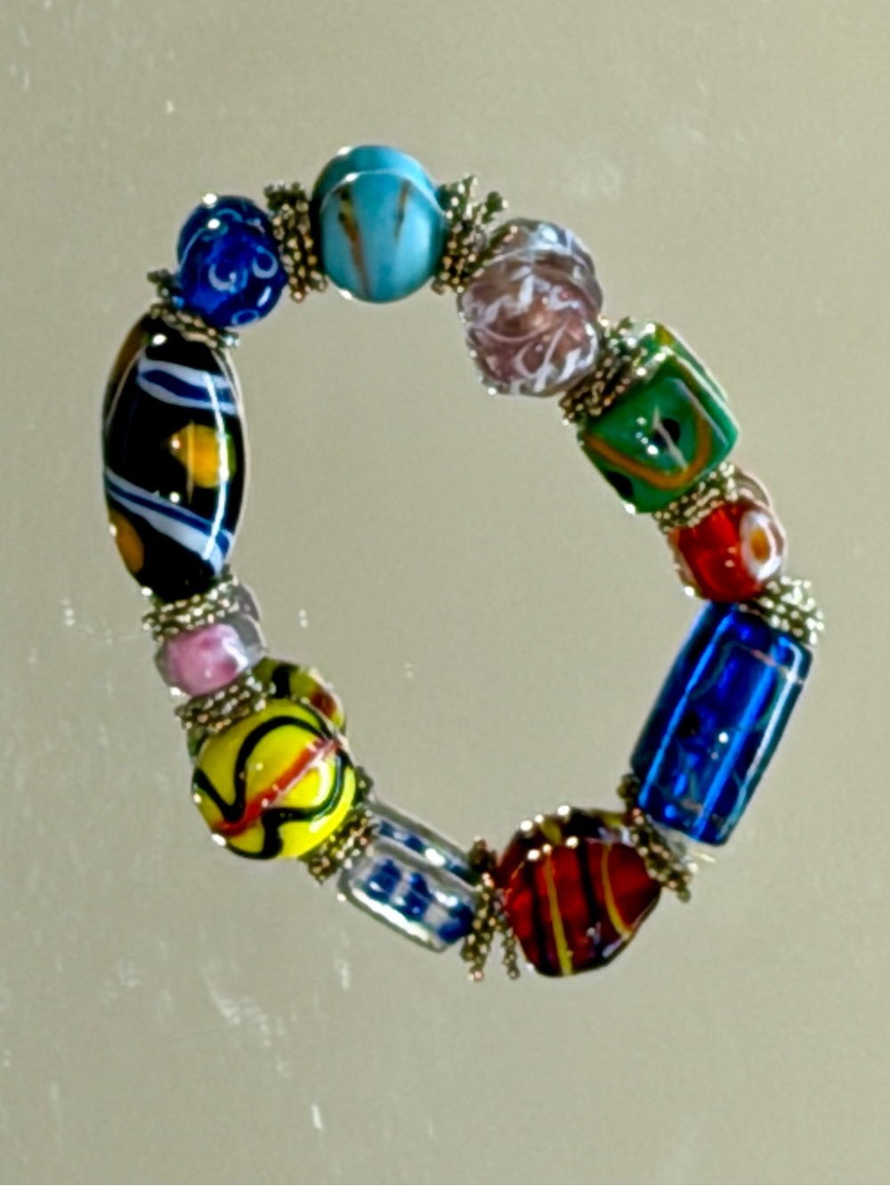 Handmade Colorful Glass Bead Stretch Bracelet - Multicolor